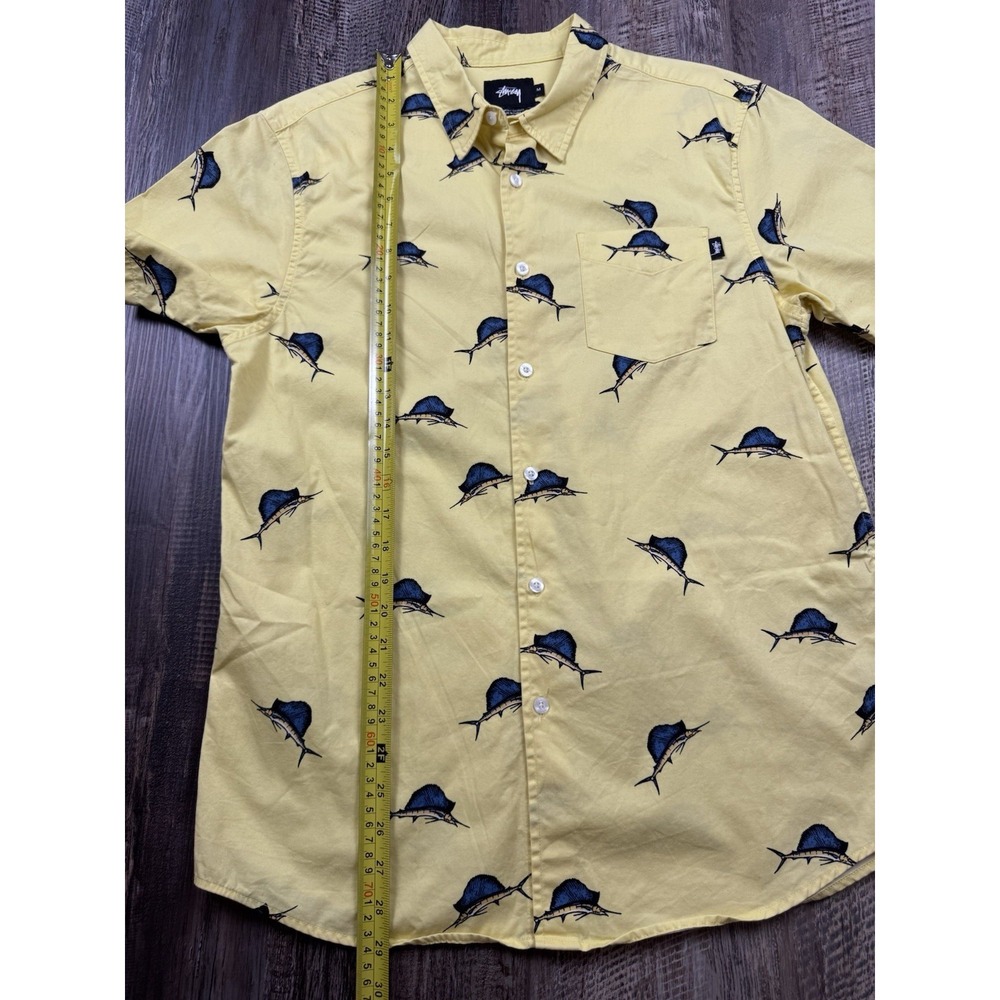 Stussy Marlins Hawaiian Button Up Shirt Yellow Medium Skate Fishing Streetwear - Picture 5 of 8